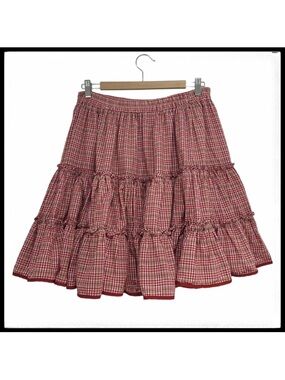 Gunne Sax Red Plaid Ruffled Tier Skirt
